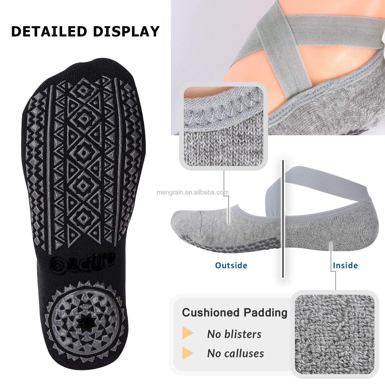 Yoga Socks - 3 Pack - Grey, Pink & Burgundy - Image 3