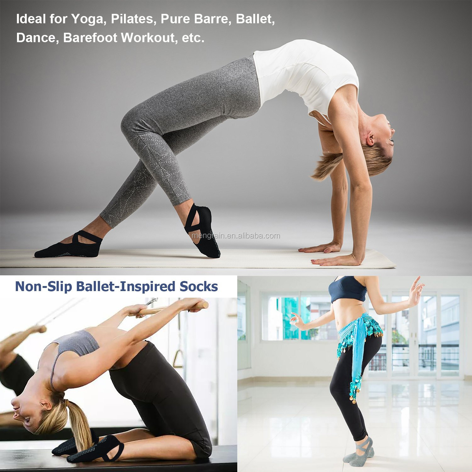 Yoga Socks - 3 Pack - Grey, Pink & Burgundy - Image 2