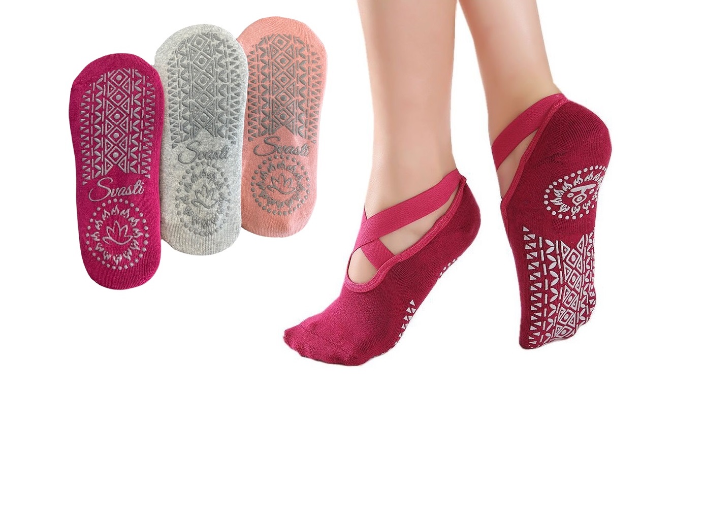 Yoga Socks - 3 Pack - Grey, Pink & Burgundy